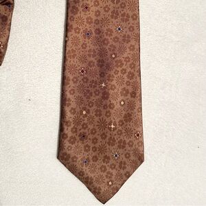 Vintage Tattersall Silk Men’s Neck Tie Floral Print Taupe Dusty Rose Hippie 70s